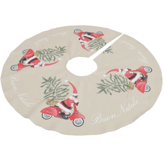 Elfin Santa Claus on his Scooter Brushed Polyester Tree Skirt (Angled)