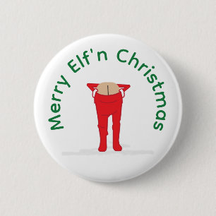 Elf'n Elf Moon Christmas 6 Cm Round Badge
