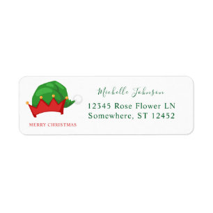 Elf's Hat 2 Christmas Green Return Address Label