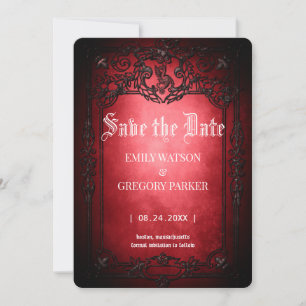 Elgant Gothic Teal Rust Red Framed Save The Date