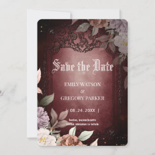Elgant Gothic Teal Rust Red,Rose Framed  Save The Date