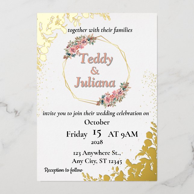 elgant Greenery floral Wedding Invitation  (Front)