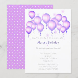ELGANT MODERN BALLOON PURPLE SPOT BIRTHDAY INVITATION