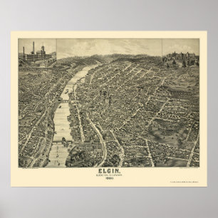 Elgin, IL Panoramic Map - 1880 Poster