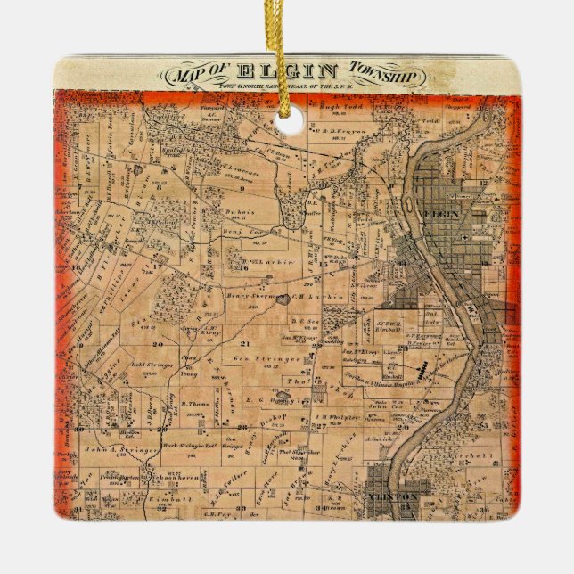 Elgin Illinois 1871 Map Ceramic Ornament (Front)