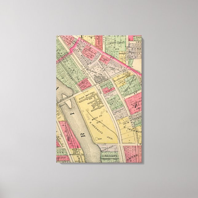 Elgin Illinois 1871 Map Elgin Watch Factory Canvas Print (Front)
