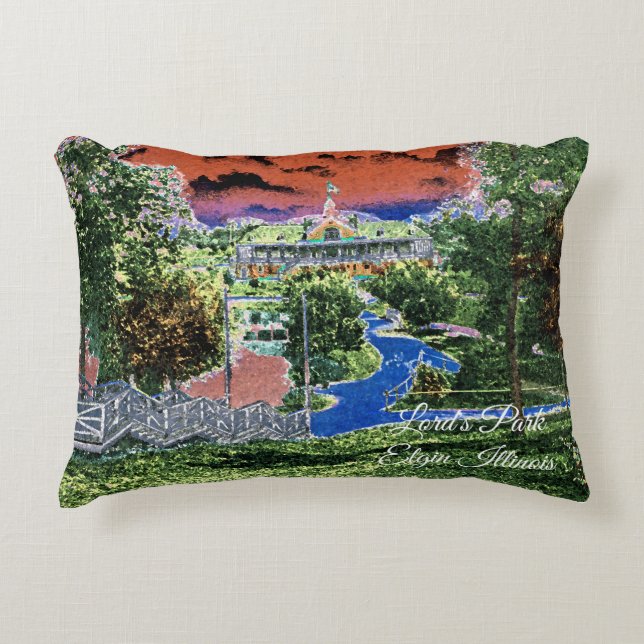 ELGIN ILLINOIS LORDS PARK PAVILION 1920'S ART VIEW DECORATIVE CUSHION (Front)
