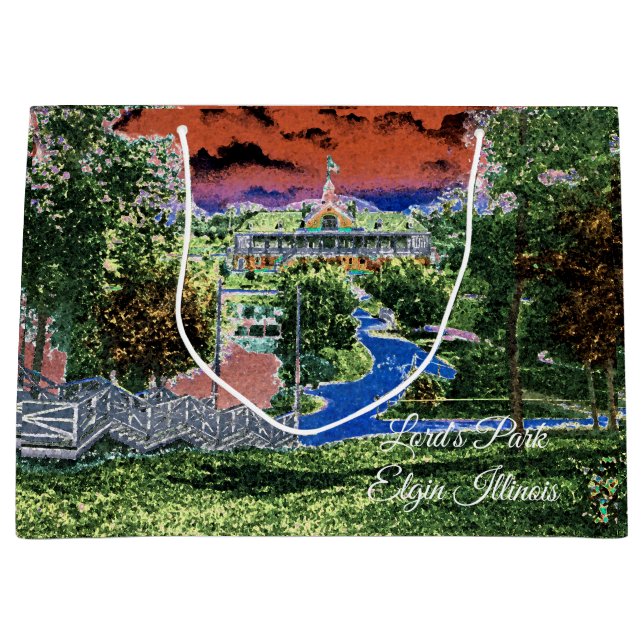 ELGIN ILLINOIS LORDS PARK PAVILION 1920'S ART VIEW LARGE GIFT BAG (Front)