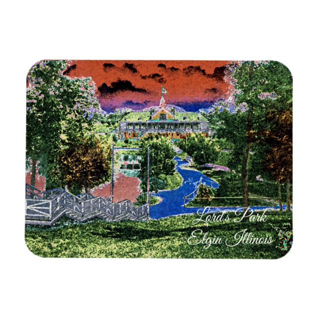 ELGIN ILLINOIS LORDS PARK PAVILION 1920'S ART VIEW MAGNET (Horizontal)