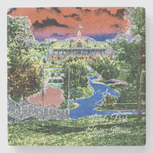 ELGIN ILLINOIS LORDS PARK PAVILION 1920'S ART VIEW STONE COASTER
