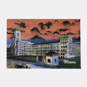 Elgin Watch Factory Colourful Watercolor 1920 Art Doormat
