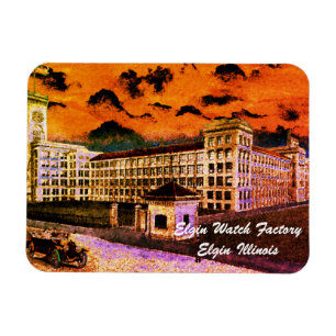 Elgin Watch Factory Colourful Watercolor 1920 Art Magnet