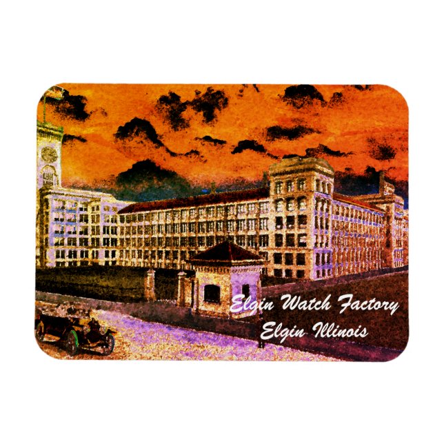 Elgin Watch Factory Colourful Watercolor 1920 Art Magnet (Horizontal)