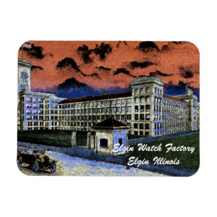 Elgin Watch Factory Colourful Watercolor 1920 Art Magnet