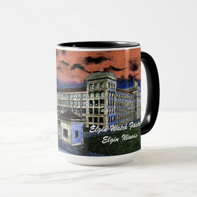 Elgin Watch Factory Colourful Watercolor 1920 Art Mug (Front Right)