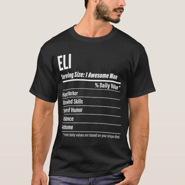 Eli  Nutritional Facts Serving Size Calories T-Shirt (Front)