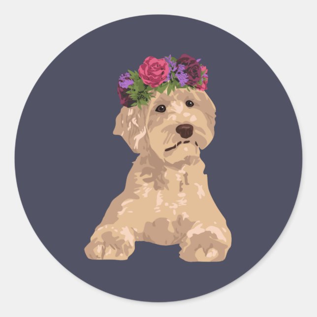 Eli The Sweet Flower Crown Golden Labradoodle Classic Round Sticker (Front)