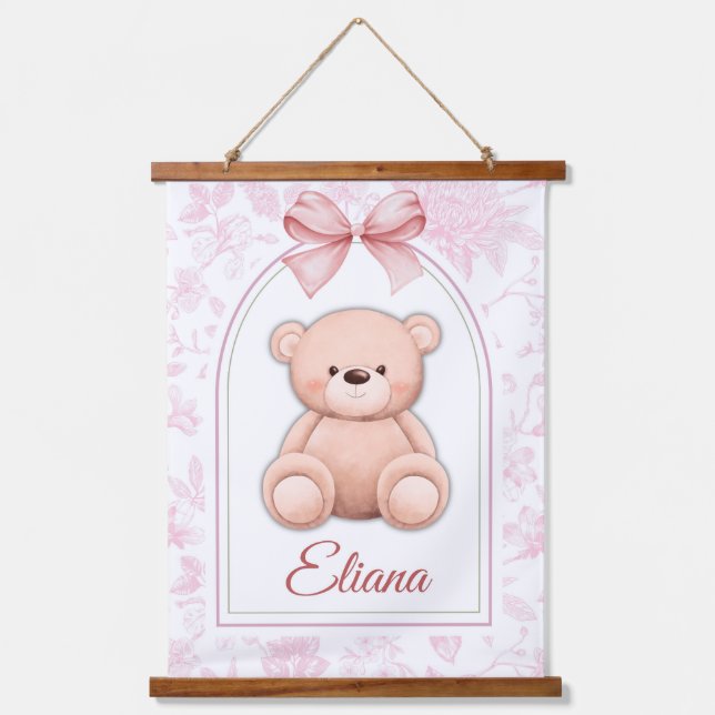 Eliana | Custom Pink Teddy Bear Nursery Design  Hanging Tapestry (Front)