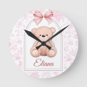 Eliana   Custom Pink Teddy Bear Nursery Design  Round Clock