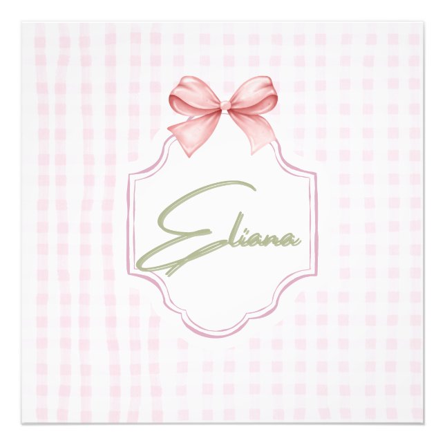 Eliana Personalized Pink Bow & Gingham Print  (Front)