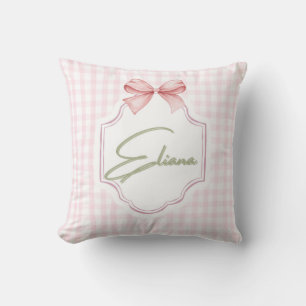 Eliana Personalized Pink Bow & Gingham Print  Cushion