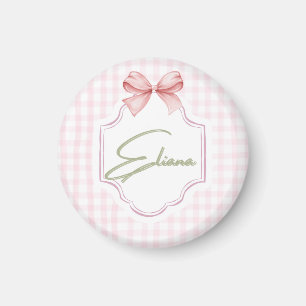 Eliana Personalized Pink Bow & Gingham Print  Magnet