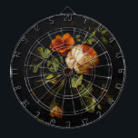 Elias van den Broeck, Still Life with Roses Dartboard<br><div class="desc">Vintage Still Life with Roses by Elias van den Broeck on Black. This old masterpiece oil on canvas painting shows red roses a butterfly and a snail.</div>