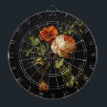 Elias van den Broeck, Still Life with Roses Dartboard<br><div class="desc">Vintage Still Life with Roses by Elias van den Broeck on Black. This old masterpiece oil on canvas painting shows red roses a butterfly and a snail.</div>