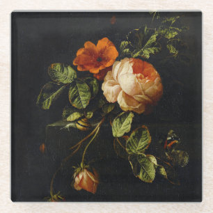 Elias van den Broeck, Still Life with Roses Glass Coaster