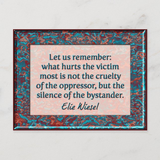Elie Wiesel Bystander Quote Wall Plaque Postcard (Front)