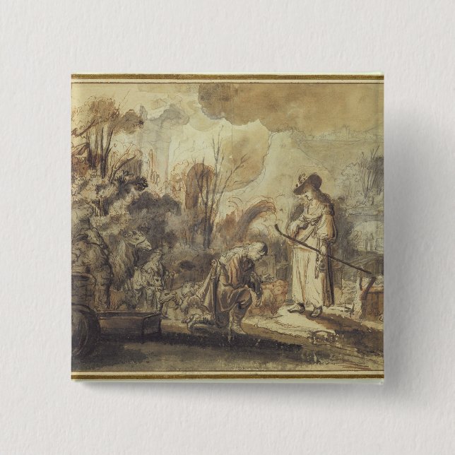 Eliezer and Rebecca at the Well 15 Cm Square Badge (Front)