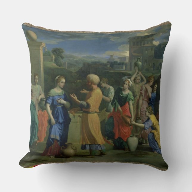 Eliezer and Rebecca at the Well, 1648 (oil on canv Cushion (Front)