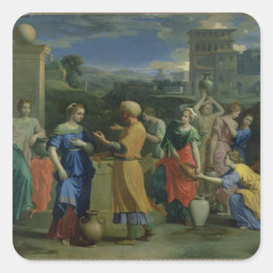 Eliezer and Rebecca at the Well, 1648 (oil on canv Square Sticker