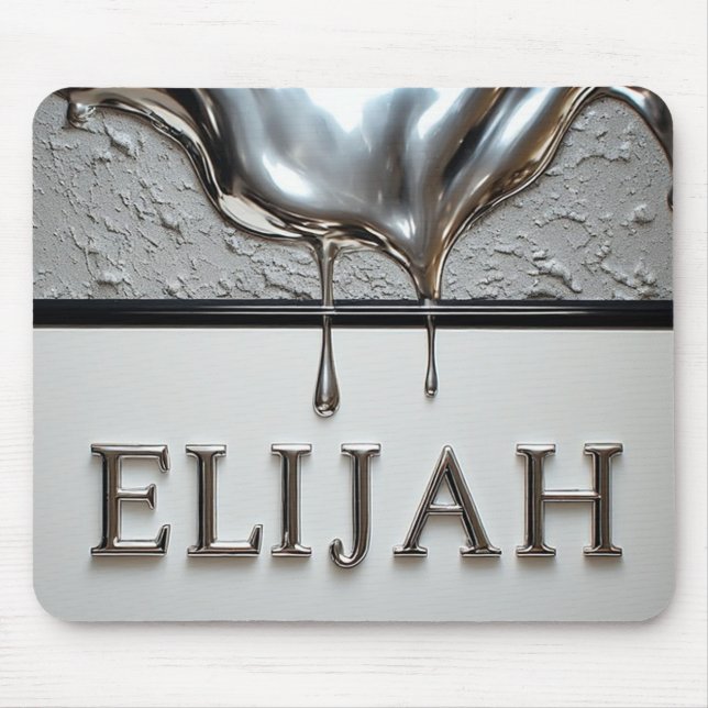 Elijah Chrome Nameplate With Liquid Metal Drips Mouse Mat (Front)