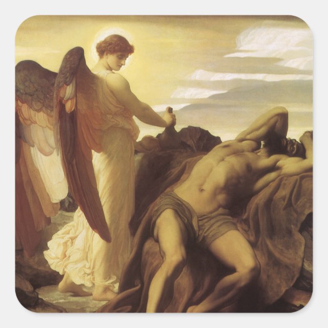 Elijah in Wilderness by Lord Frederic Leighton Square Sticker (Front)