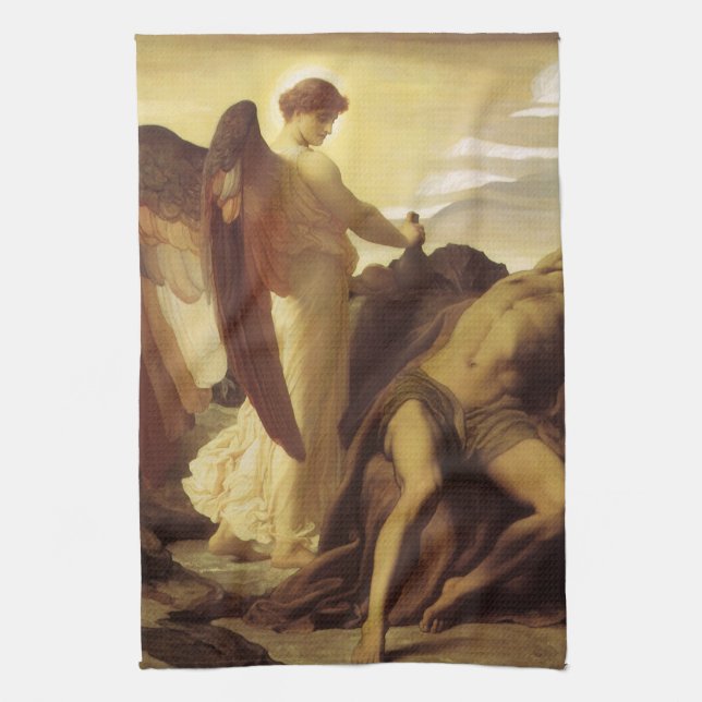 Elijah in Wilderness by Lord Frederic Leighton Tea Towel (Vertical)