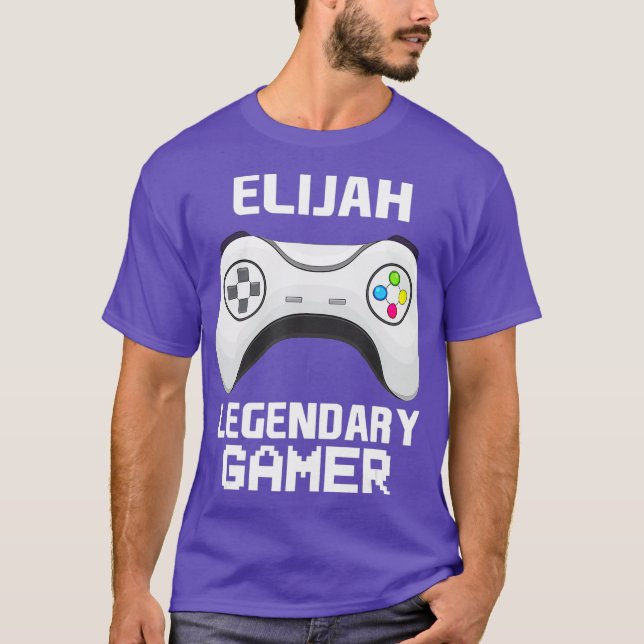Elijah Legendary Gamer Personalised Video Gaming T-Shirt (Front)