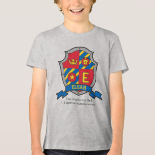 Elijah letter E name meaning boys crested shield Tri-Blend Shirt