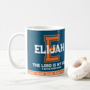 Elijah name meaning sports monogram orange blue coffee mug