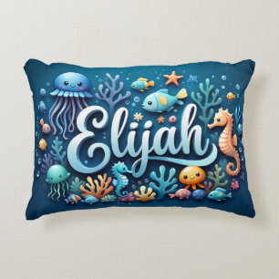 Elijah Name Ocean Theme Decorative Sea Life Cushion