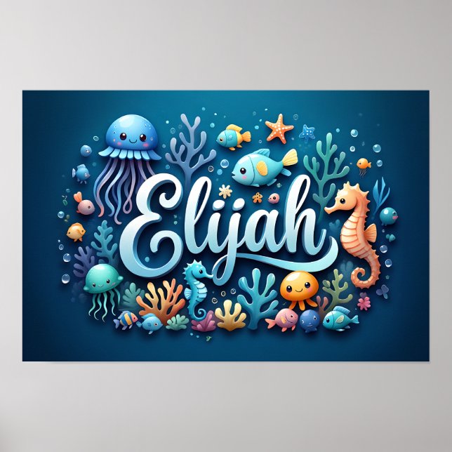 Elijah Ocean Nursery Underwater Sea Animals Poster (Front)