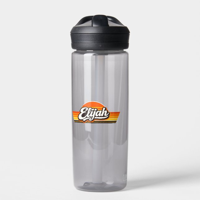Elijah Retro Sunset Name Design Water Bottle (Front)