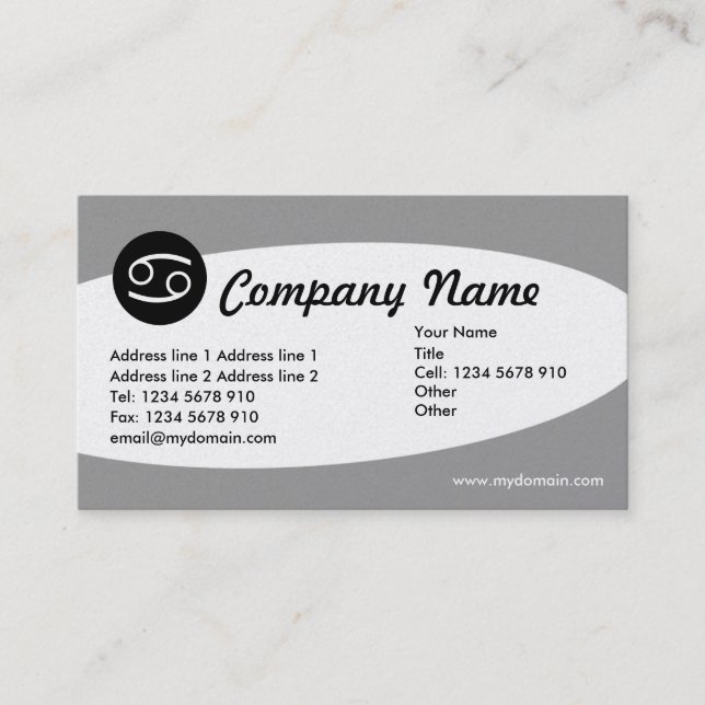 Eliptical Zodiac Platinum - Cancer Business Card (Front)