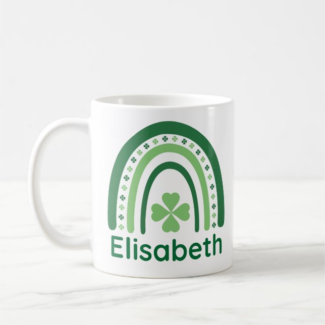 Elisabeth Name Clover Boho Rainbow Coffee Mug (Left)