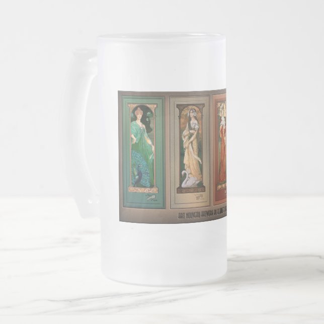 Élisabeth Sonrel Art Nouveau Maiden Bird Series Frosted Glass Beer Mug (Front Left)