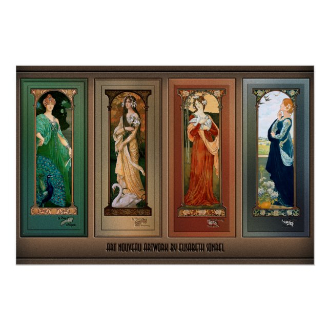 Élisabeth Sonrel Art Nouveau Maiden Bird Series Poster (Front)