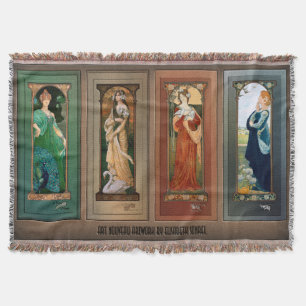 Élisabeth Sonrel Art Nouveau Maiden Bird Series Throw Blanket