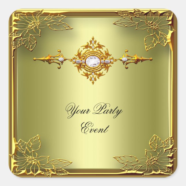 Elite Avocado Green Gold Square Sticker (Front)