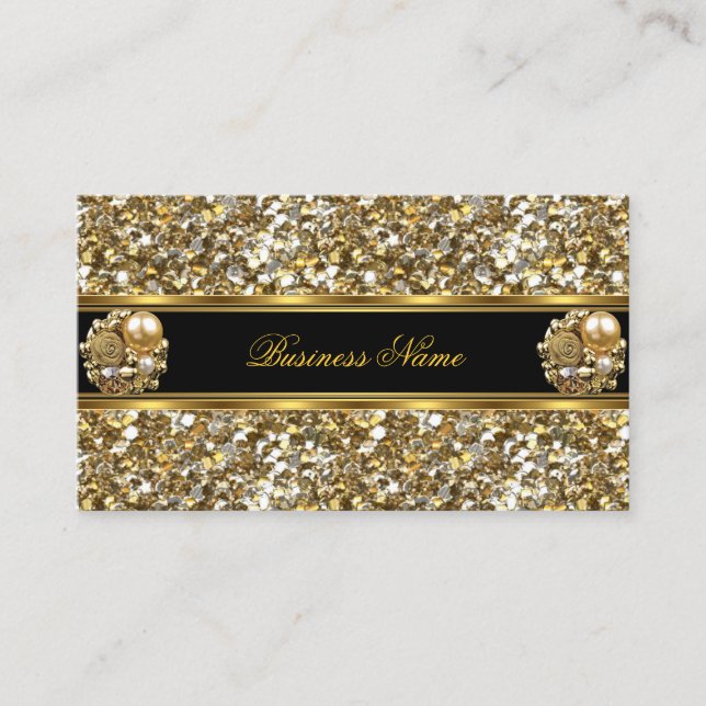 Elite Business Gold Elegant Glitter Jewel 2 Business Card (Front)