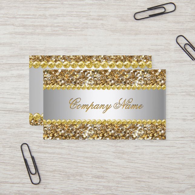Elite Business Gold Silver Diamond Glitter 4 Business Card (Front/Back In Situ)